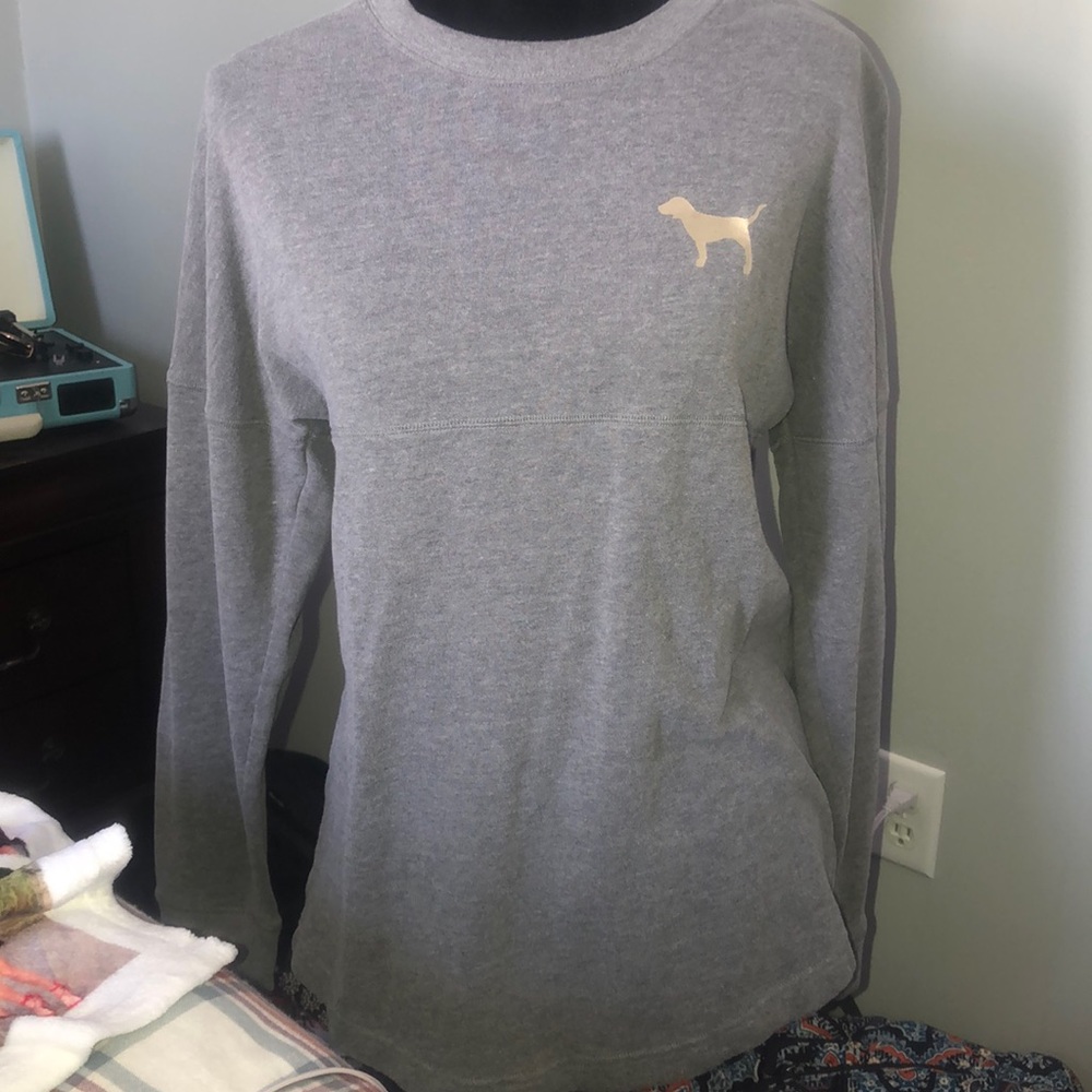 VS PINK GLITTER LONG SLEEVE TEE